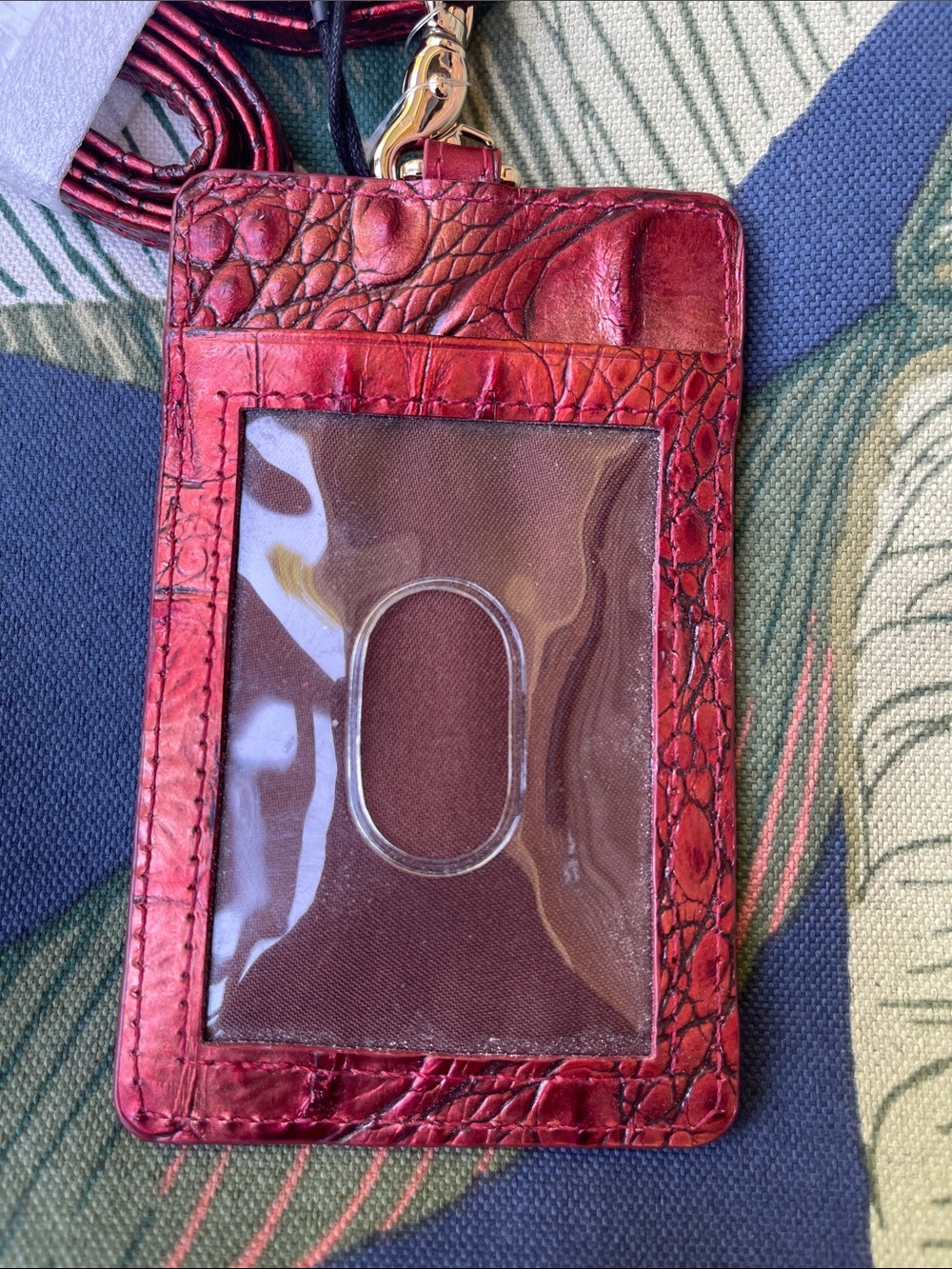 Brahmin Red Croc-Embossed Leather ID Badge Holder with Matching Lanyard - Picture 4 of 6